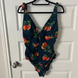 Old Navy Blue and Green Peach Print Swimsuit